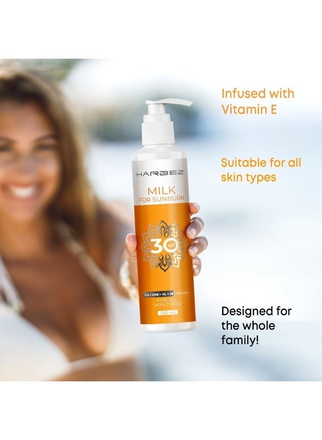 HARBEZ SPF 30 Sunscreen for Face – Suncream for Skin Protection, Sunblock Lotion, Sun Cream SPF 30 Face, Sunblock for Sensitive Skin, Moisturizer, Tanning Oil, 150ml - Image 1